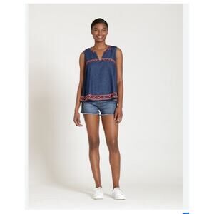 Gap Womens Sleeveless Embroidered Denim Top Size M Aztec Southwest Western Boho